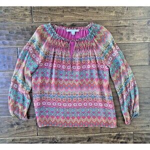 Diane Von Furstenberg Parry Printed Coromandel Silk Top Sz 8 Floral Boho Spring